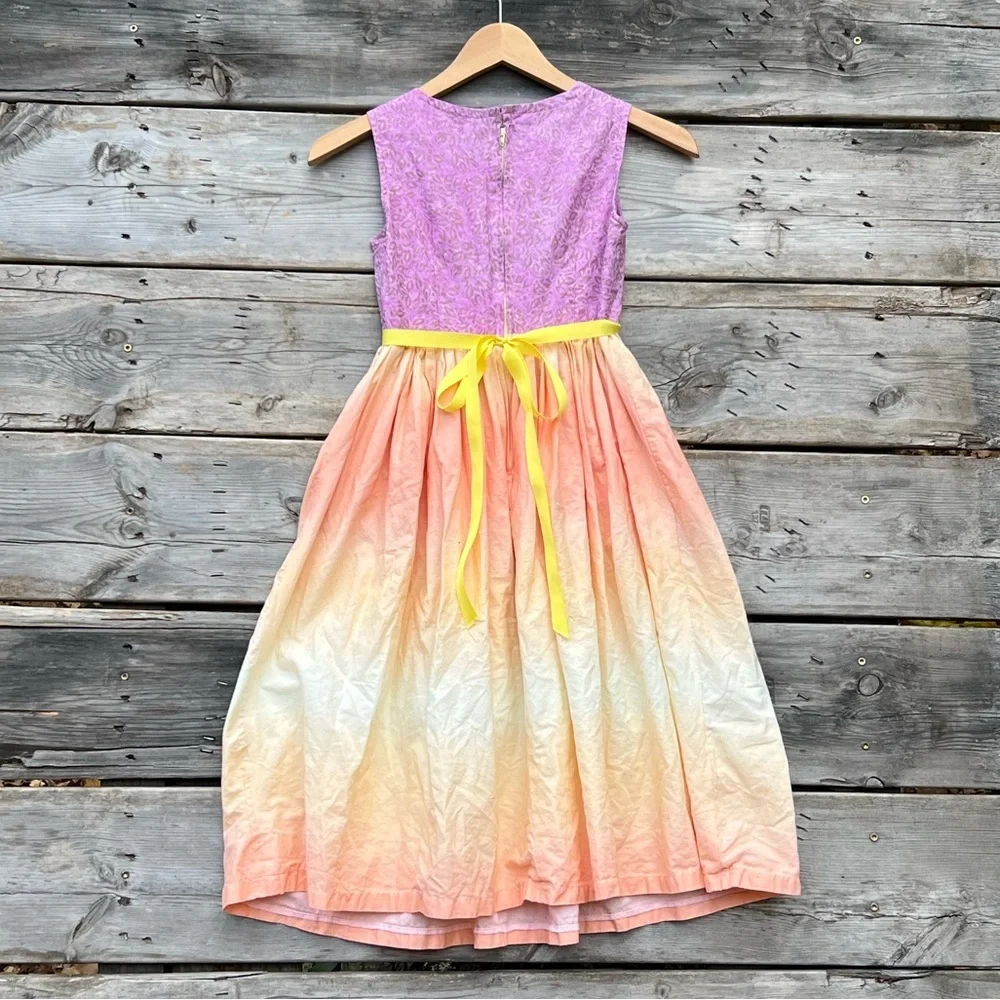 4/5 Mini Boden Cotton Ombré Sunset Girls Summer Dress Waist Tie Girls